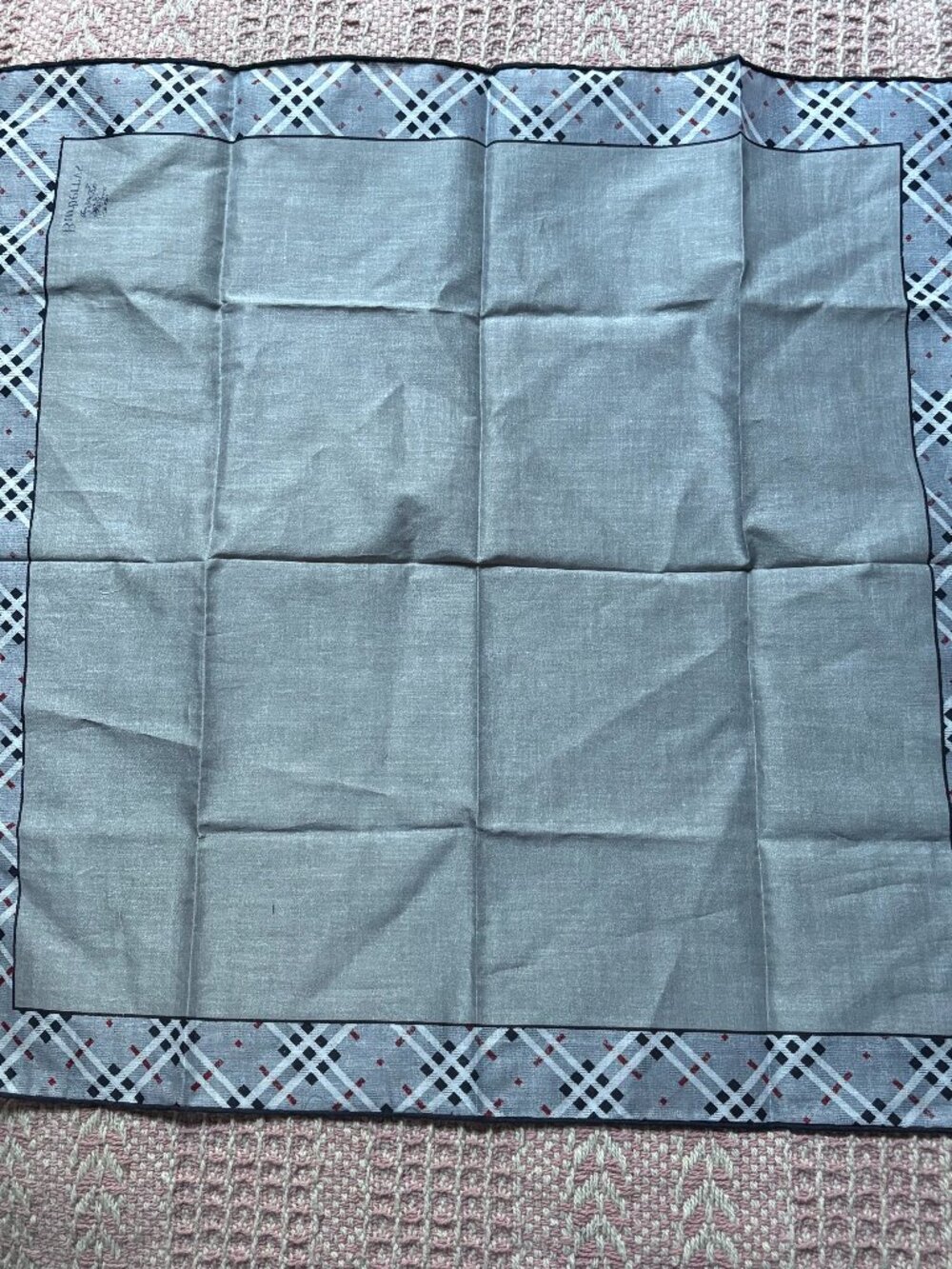 Vintage Burberrys gray cotton pocket square handkerchief 90s made in Japan 18x18